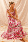 Floral Ribbon Tie Maxi Dress-Romantic floral maxi dress with smocked bodice & tiered ruffle hem. Lightweight & breezy with tie straps—perfect for summer weddings & vacations.-Reef Love Boho-Chic Boutique