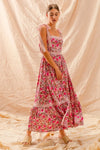 Floral Ribbon Tie Maxi Dress-Romantic floral maxi dress with smocked bodice & tiered ruffle hem. Lightweight & breezy with tie straps—perfect for summer weddings & vacations.-Reef Love Boho-Chic Boutique