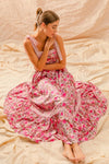 Floral Ribbon Tie Maxi Dress-Romantic floral maxi dress with smocked bodice & tiered ruffle hem. Lightweight & breezy with tie straps—perfect for summer weddings & vacations.-Reef Love Boho-Chic Boutique