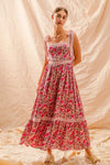 Floral Ribbon Tie Maxi Dress-Romantic floral maxi dress with smocked bodice & tiered ruffle hem. Lightweight & breezy with tie straps—perfect for summer weddings & vacations.-Reef Love Boho-Chic Boutique