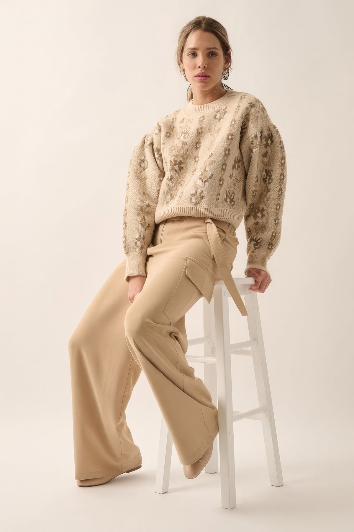 product image Floral Round Neck Long Sleeve Relax Fit Sweater