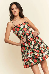 Floral Scalloped Cutout Back Mini Dress-Reef Love