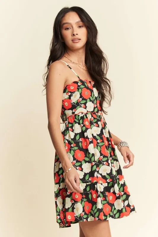 Floral Scalloped Cutout Back Mini Dress-Reef Love