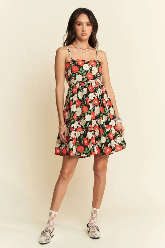 Floral Scalloped Cutout Back Mini Dress-Reef Love