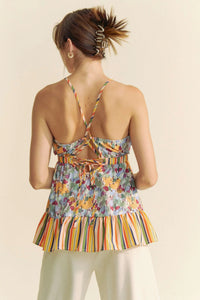 Floral Smocked Sleeveless Ruffle Back Tie Top-Reef Love