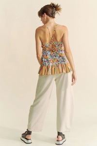 Floral Smocked Sleeveless Ruffle Back Tie Top-Reef Love