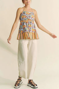 Floral Smocked Sleeveless Ruffle Back Tie Top-Reef Love