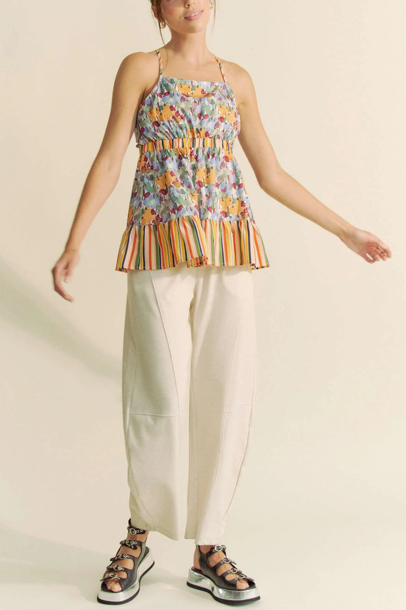 Floral Smocked Sleeveless Ruffle Back Tie Top-Reef Love