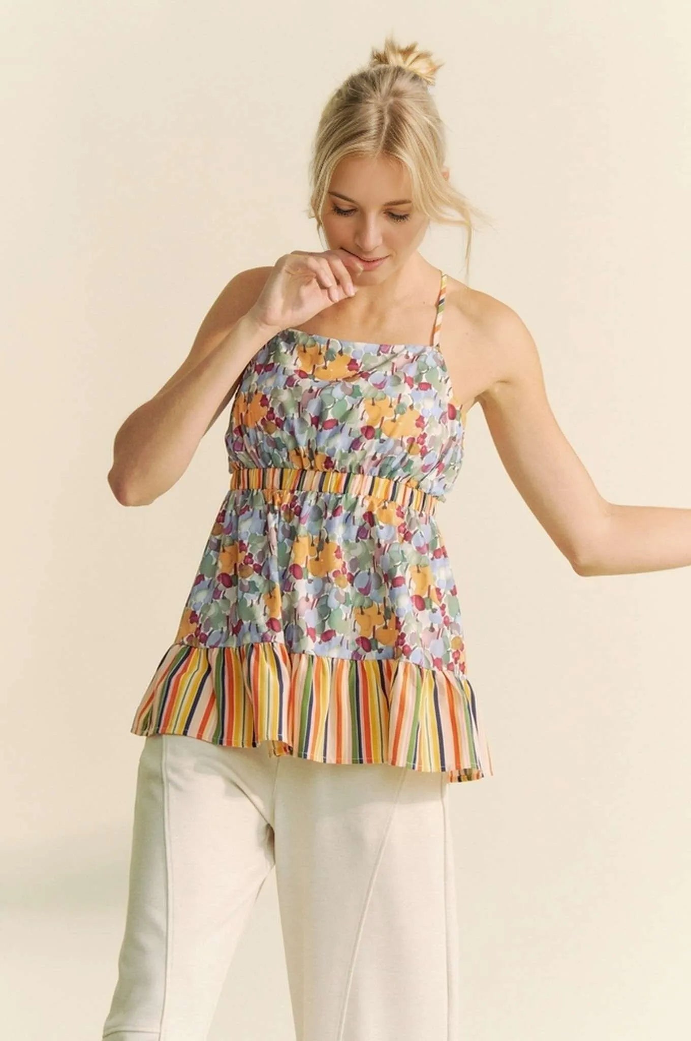 Floral Smocked Sleeveless Ruffle Back Tie Top-Reef Love