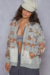 Floral and Lace Patch Washed Denim Jacket