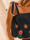Shop Flower Embroidered Tank Top and Shorts Set-Boho floral embroidered tank top and shorts set with scalloped hems, tie straps, and vibrant coral accents. Perfect for summer, vacation, or casual chic style.-available at Reef Love online boho-chic boutique
