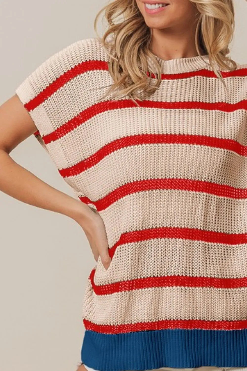 Fourth Of July Stripe Drop Shoulder Sweater-Reef Love