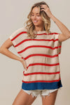 Fourth Of July Stripe Drop Shoulder Sweater-Reef Love