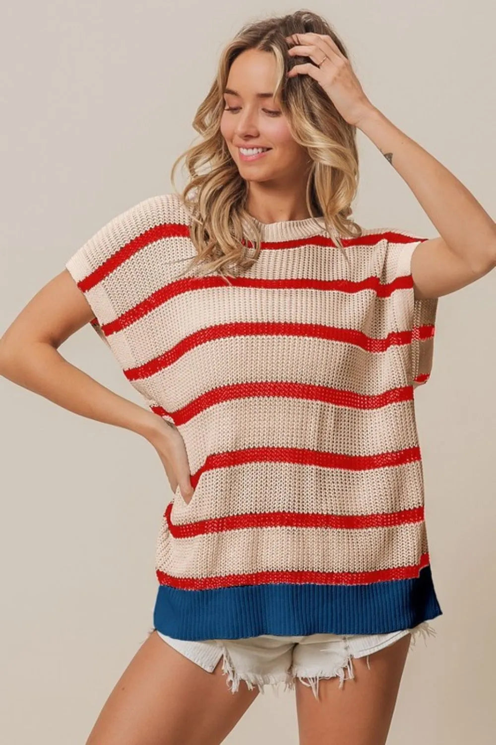 Fourth Of July Stripe Drop Shoulder Sweater-Reef Love