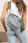 Oversize Double Zip Print Crescent Sling Bag, Fanny pack style purse
