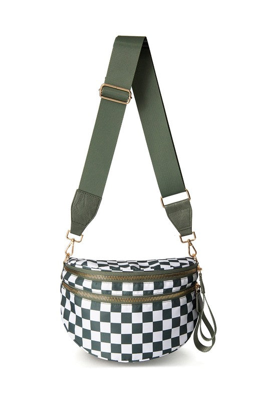 Oversize Double Zip Print Crescent Sling Bag, Fanny pack style purse