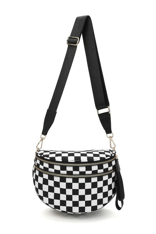 Oversize Double Zip Print Crescent Sling Bag, Fanny pack style purse