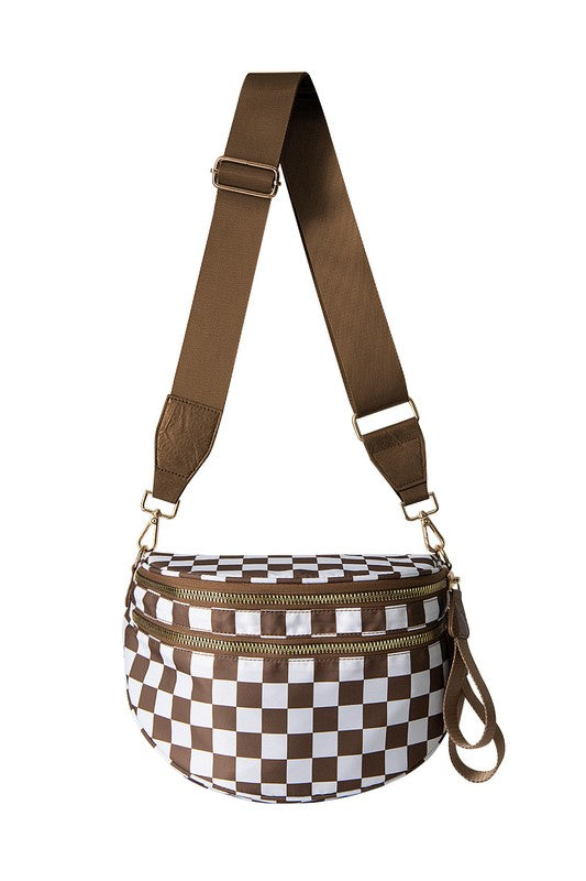 Oversize Double Zip Print Crescent Sling Bag, Fanny pack style purse
