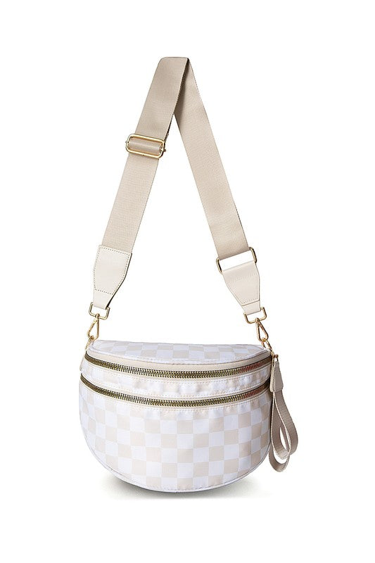 Oversize Double Zip Print Crescent Sling Bag, Fanny pack style purse