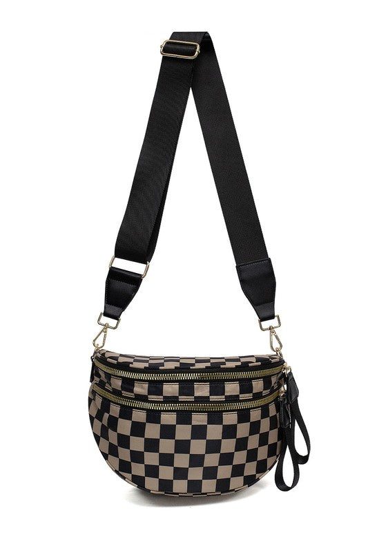 Oversize Double Zip Print Crescent Sling Bag, Fanny pack style purse