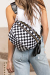 Oversize Double Zip Print Crescent Sling Bag, Fanny pack style purse