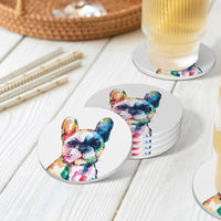 French Bulldog Coasters for Drinks Set of 4, 4 Inch Watercolor Dog Absorbent Diatomite Ceramics Coasters for Coffee Table with Cork Base Tabletop Protection Suitable for Dining Desks