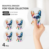 French Bulldog Coasters for Drinks Set of 4, 4 Inch Watercolor Dog Absorbent Diatomite Ceramics Coasters for Coffee Table with Cork Base Tabletop Protection Suitable for Dining Desks