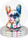 French Bulldog Coasters for Drinks Set of 4, 4 Inch Watercolor Dog Absorbent Diatomite Ceramics Coasters for Coffee Table with Cork Base Tabletop Protection Suitable for Dining Desks
