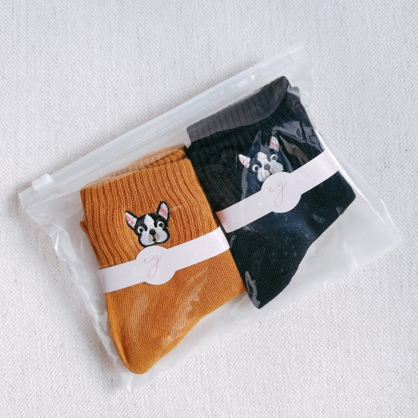 French Bulldog Embroidered Ankle Socks 2-Pack-Reef Love