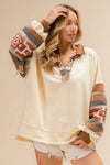 French Terry Knit Aztec Print Mixed Top-Reef Love