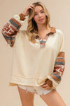 French Terry Knit Aztec Print Mixed Top-Reef Love