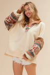 French Terry Knit Aztec Print Mixed Top-Reef Love