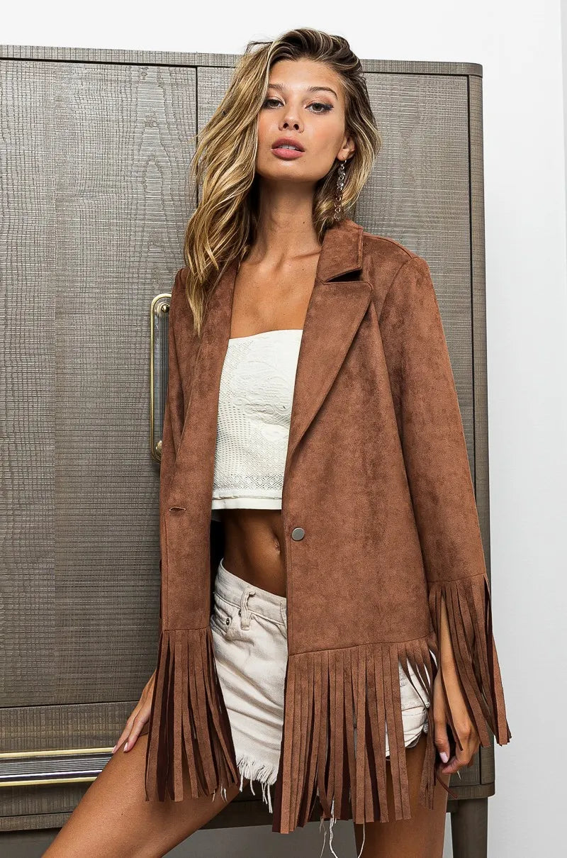 Fringe Suede Single Blazer
