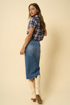Front Slit Denim Midi Skirt-Front Slit Denim Midi Skirt – Classic Meets Modern The Front Slit Denim Midi Skirt is a timeless staple with a modern twist. In a medium wash stretch denim.-Reef Love