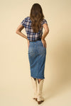 Front Slit Denim Midi Skirt-Front Slit Denim Midi Skirt – Classic Meets Modern The Front Slit Denim Midi Skirt is a timeless staple with a modern twist. In a medium wash stretch denim.-Reef Love