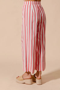Shop Front Tie Stripe Top and Wide Leg Pants Set-Pink & white striped two-piece set with tie-front blouse & wide-leg pants. Lightweight & breezy for summer days, perfect for effortless feminine style.-available at Reef Love online boho-chic boutique