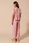 Shop Front Tie Stripe Top and Wide Leg Pants Set-Pink & white striped two-piece set with tie-front blouse & wide-leg pants. Lightweight & breezy for summer days, perfect for effortless feminine style.-available at Reef Love online boho-chic boutique