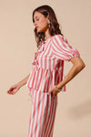 Shop Front Tie Stripe Top and Wide Leg Pants Set-Pink & white striped two-piece set with tie-front blouse & wide-leg pants. Lightweight & breezy for summer days, perfect for effortless feminine style.-available at Reef Love online boho-chic boutique