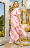 Front Tied Puff Sleeve Pink Checkered Dress-Flirty and fresh, this front-tied pink checkered dress features puff sleeves and a cut-out detail. A breezy favorite for summer days and weekend fun.-Reef Love