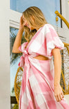 Front Tied Puff Sleeve Pink Checkered Dress-Flirty and fresh, this front-tied pink checkered dress features puff sleeves and a cut-out detail. A breezy favorite for summer days and weekend fun.-Reef Love