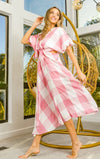 Front Tied Puff Sleeve Pink Checkered Dress-Flirty and fresh, this front-tied pink checkered dress features puff sleeves and a cut-out detail. A breezy favorite for summer days and weekend fun.-Reef Love