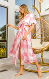Front Tied Puff Sleeve Pink Checkered Dress-Flirty and fresh, this front-tied pink checkered dress features puff sleeves and a cut-out detail. A breezy favorite for summer days and weekend fun.-Reef Love