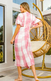 Front Tied Puff Sleeve Pink Checkered Dress-Flirty and fresh, this front-tied pink checkered dress features puff sleeves and a cut-out detail. A breezy favorite for summer days and weekend fun.-Reef Love