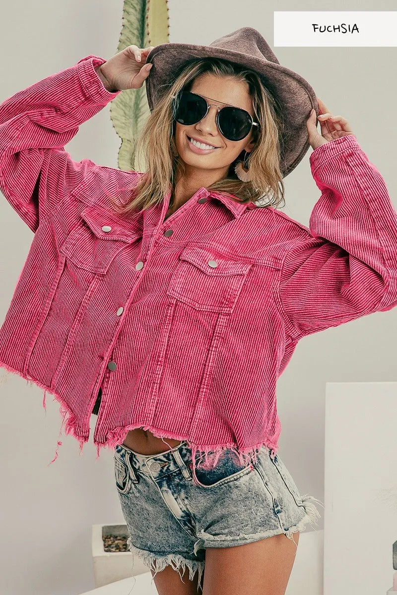 Fuchsia Vintage Washed Corduroy Jacket