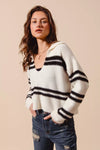 Fuzzy Hairy Stripe Deep U Neck Sweater-Stay cozy and chic in this fuzzy, hairy stripe deep U-neck sweater top. The unique texture of the fabric adds a fun and trendy flair to the classic silhouette. 