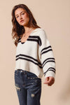 Fuzzy Hairy Stripe Deep U Neck Sweater-Stay cozy and chic in this fuzzy, hairy stripe deep U-neck sweater top. The unique texture of the fabric adds a fun and trendy flair to the classic silhouette. 