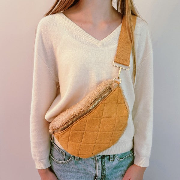 Fuzzy Quilted Luxe Crossbody Sling Bag