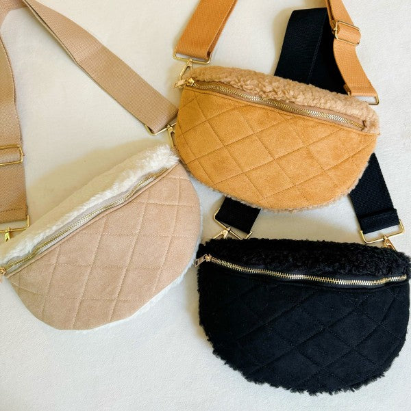 Fuzzy Quilted Luxe Crossbody Sling Bag