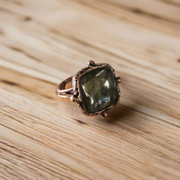 Genuine Labradorite Ring Square Antique Copper-Reef Love