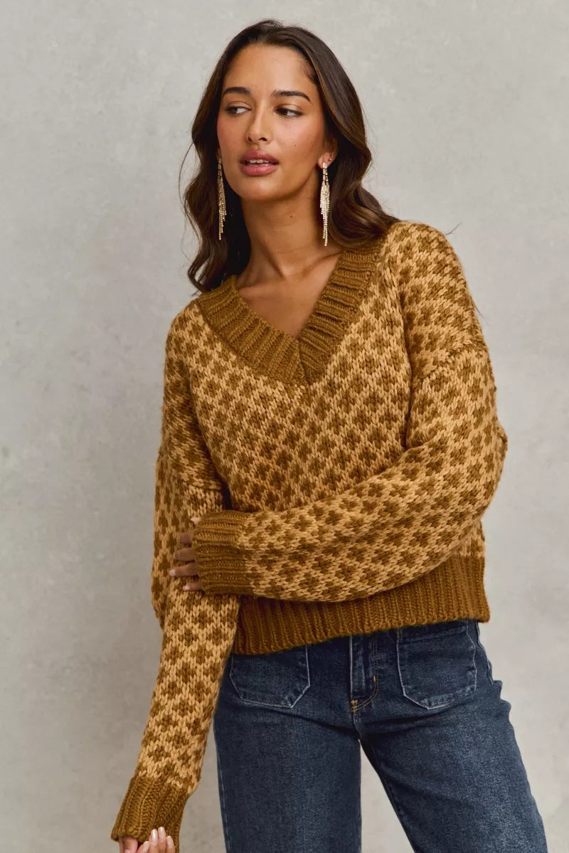 Geo Clover Caramel Sweater